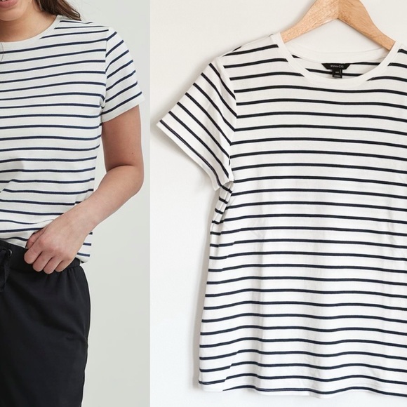 RW&Co navy and white stripes short sleeves top - Picture 1 of 5
